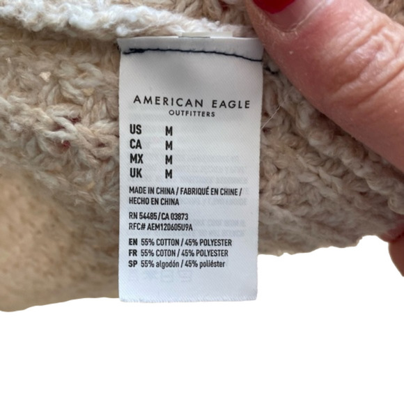AMERICAN Eagle Cotton Blend Chunky Knit Button Cardigan, Oatmeal, Size M - Picture 8 of 8